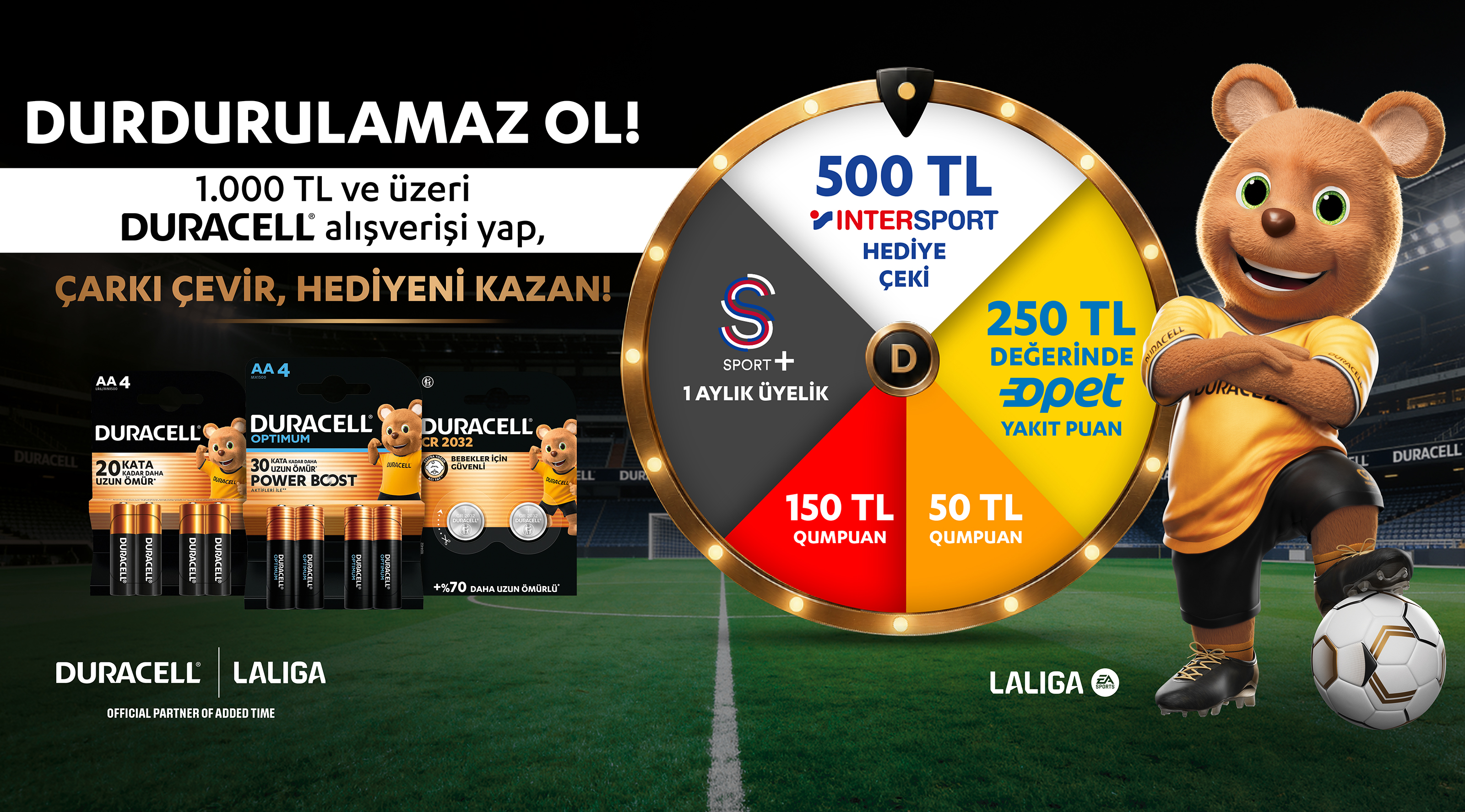 1000 TL ve üzeri Duracell Alışverişinize kampanyası